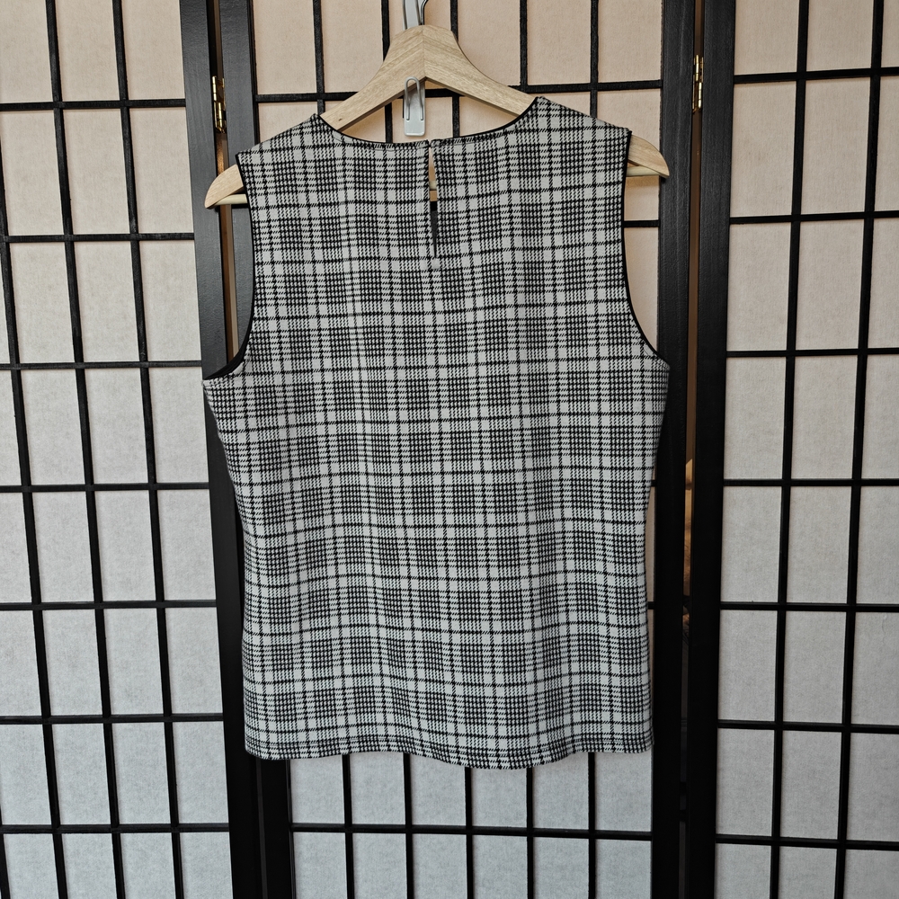 Ann Taylor Plaid Sleeveless Top Black White Large Business Casual - Picture 6 of 9